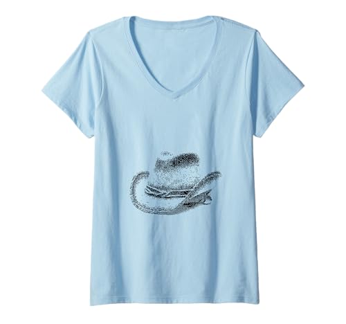 Damen Pixelierter Cowboyhut Retro für Gamer T-Shirt mit V-Ausschnitt von Pixelated Cowboy Hat Design for Gamer
