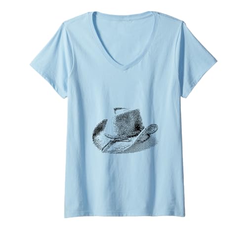 Damen Pixelierter Cowboyhut Retro für Gamer T-Shirt mit V-Ausschnitt von Pixelated Cowboy Hat Design for Gamer