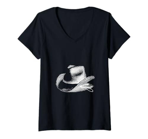 Damen Retro Cowboyhut Pixelated Wild West für Gamer T-Shirt mit V-Ausschnitt von Pixelated Cowboy Hat Design for Gamer