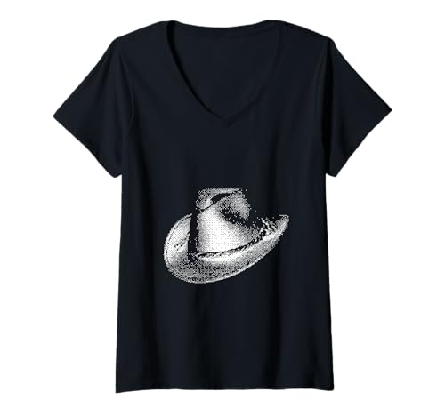 Damen Retro Cowboyhut Pixelated Wild West für Gamer T-Shirt mit V-Ausschnitt von Pixelated Cowboy Hat Design for Gamer