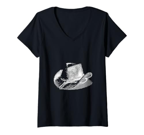 Damen Retro Cowboyhut Pixelated Wild West für Gamer T-Shirt mit V-Ausschnitt von Pixelated Cowboy Hat Design for Gamer