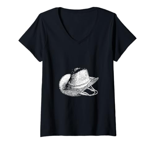 Damen Retro Cowboyhut Pixelated Wild West für Gamer T-Shirt mit V-Ausschnitt von Pixelated Cowboy Hat Design for Gamer
