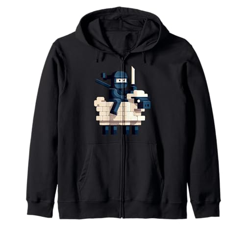 Ninja Reitendes Schaf Block Style Charakter Pixel Art Boy Gamer Kapuzenjacke von Pixelated Gamer Pixel Art Graphic Gaming Gifts