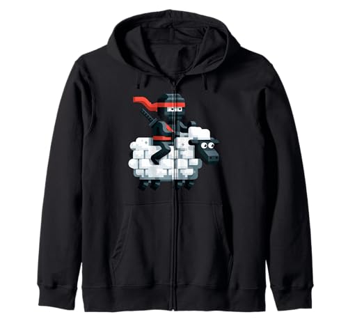 Ninja Reitendes Schaf Block Style Charakter Pixel Art Boy Gamer Kapuzenjacke von Pixelated Gamer Pixel Art Graphic Gaming Gifts
