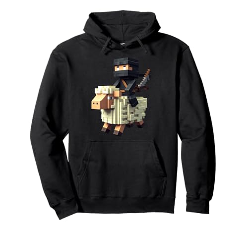 Ninja Reitendes Schaf Block Style Charakter Pixel Art Boy Gamer Pullover Hoodie von Pixelated Gamer Pixel Art Graphic Gaming Gifts