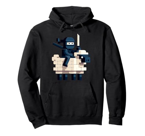 Ninja Reitendes Schaf Block Style Charakter Pixel Art Boy Gamer Pullover Hoodie von Pixelated Gamer Pixel Art Graphic Gaming Gifts