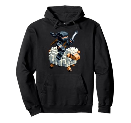 Ninja Reitendes Schaf Block Style Charakter Pixel Art Boy Gamer Pullover Hoodie von Pixelated Gamer Pixel Art Graphic Gaming Gifts