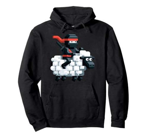 Ninja Reitendes Schaf Block Style Charakter Pixel Art Boy Gamer Pullover Hoodie von Pixelated Gamer Pixel Art Graphic Gaming Gifts