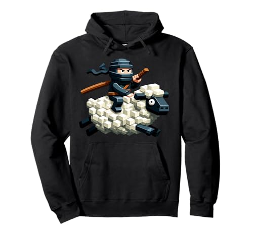Ninja Reitendes Schaf Block Style Charakter Pixel Art Boy Gamer Pullover Hoodie von Pixelated Gamer Pixel Art Graphic Gaming Gifts