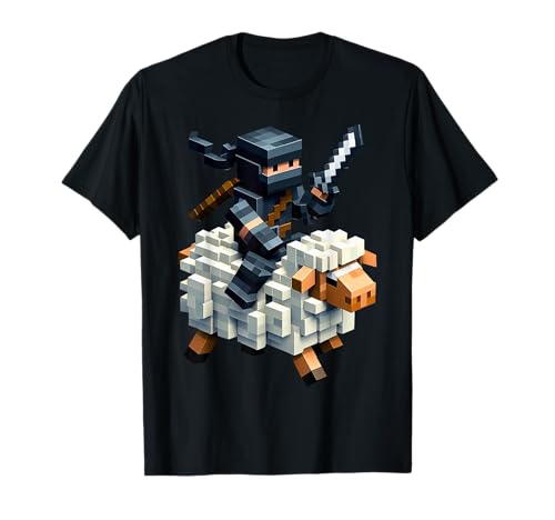 Ninja Reitendes Schaf Block Style Charakter Pixel Art Boy Gamer T-Shirt von Pixelated Gamer Pixel Art Graphic Gaming Gifts