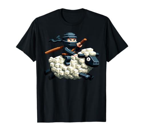 Ninja Reitendes Schaf Block Style Charakter Pixel Art Boy Gamer T-Shirt von Pixelated Gamer Pixel Art Graphic Gaming Gifts