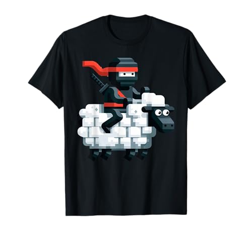 Ninja Reitendes Schaf Block Style Charakter Pixel Art Boy Gamer T-Shirt von Pixelated Gamer Pixel Art Graphic Gaming Gifts