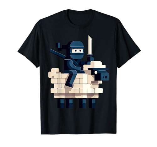 Ninja Reitendes Schaf Block Style Charakter Pixel Art Boy Gamer T-Shirt von Pixelated Gamer Pixel Art Graphic Gaming Gifts