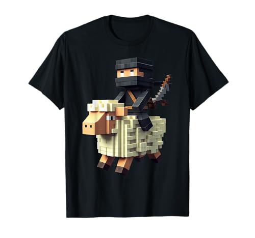 Ninja Reitendes Schaf Block Style Charakter Pixel Art Boy Gamer T-Shirt von Pixelated Gamer Pixel Art Graphic Gaming Gifts
