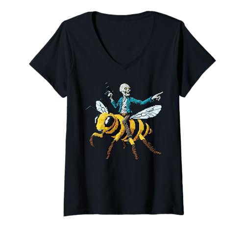 Damen Zombie Riding Bee Pixel Art Block Style Gaming Videospiele T-Shirt mit V-Ausschnitt Damen Zombie Riding Bee Pixel Art Block Style Gaming Videospiele T-Shirt mit V-Ausschnitt von Pixelated Gaming Art Zombie Character Riding Bee