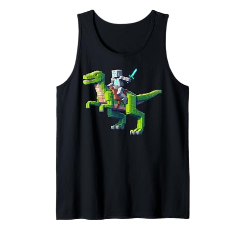 Roboter reiten Dinosaurier Blocky Tier Pixel Kunst Spiel Männer Frauen Tank Top von Pixelated Gaming Gamer Character Riding Dinosaur