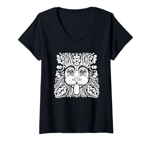 Damen Frecher Löwe im mittelalterlichen Stil T-Shirt mit V-Ausschnitt Damen Frecher Löwe im mittelalterlichen Stil T-Shirt mit V-Ausschnitt von Pixelchicken