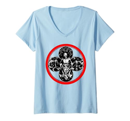 Damen Viktorianisches Gothic-Skelett T-Shirt mit V-Ausschnitt Damen Viktorianisches Gothic-Skelett T-Shirt mit V-Ausschnitt von Pixelchicken