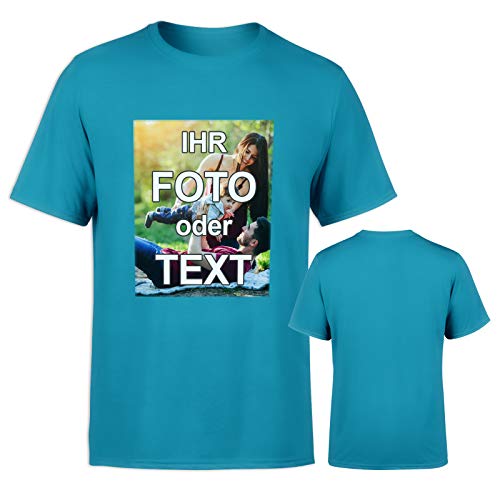 T-Shirt selbst gestalten * Aqua Blau in L * Bedruckt mit eigenem Foto Text Logo Name * ringgesponnene Baumwolle * viele Farben und Größen von PixiPrints.com