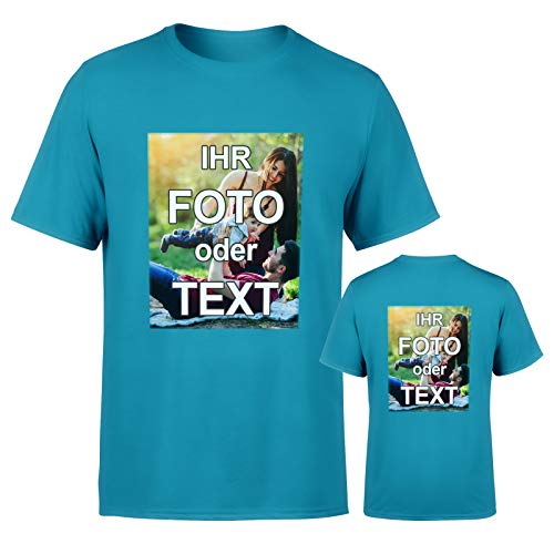 T-Shirt selbst gestalten * Aqua Blau in 3XL * wahlweise einseitig oder doppelseitig Bedruckt mit eigenem Foto Text Logo Name * ringgesponnene Baumwolle * viele Farben und Größen von PixiPrints.com