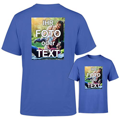 T-Shirt selbst gestalten * Blau in L * wahlweise einseitig oder doppelseitig Bedruckt mit eigenem Foto Text Logo Name * ringgesponnene Baumwolle * viele Farben und Größen von PixiPrints.com