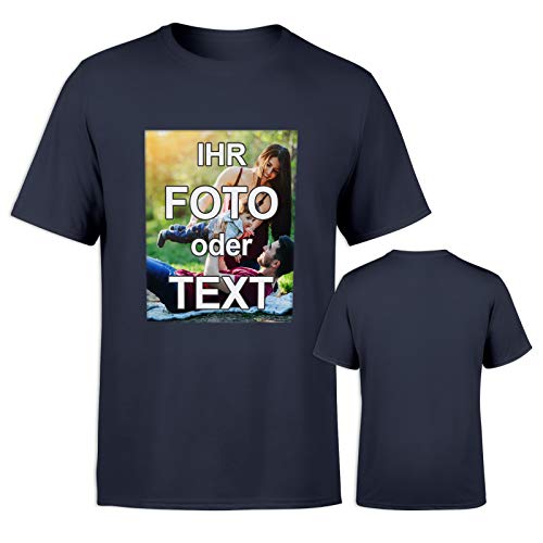 T-Shirt selbst gestalten * Dunkelblau in 3XL * Bedruckt mit eigenem Foto Text Logo Name * ringgesponnene Baumwolle * viele Farben und Größen von PixiPrints.com