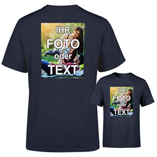 T-Shirt selbst gestalten * Dunkelblau in 3XL * wahlweise einseitig oder doppelseitig Bedruckt mit eigenem Foto Text Logo Name * ringgesponnene Baumwolle * viele Farben und Größen von PixiPrints.com