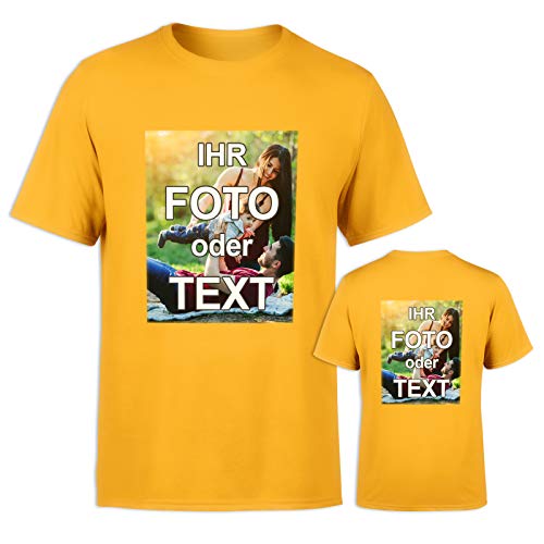 T-Shirt selbst gestalten * Gelb in L * wahlweise einseitig oder doppelseitig Bedruckt mit eigenem Foto Text Logo Name * ringgesponnene Baumwolle * viele Farben und Größen von PixiPrints.com