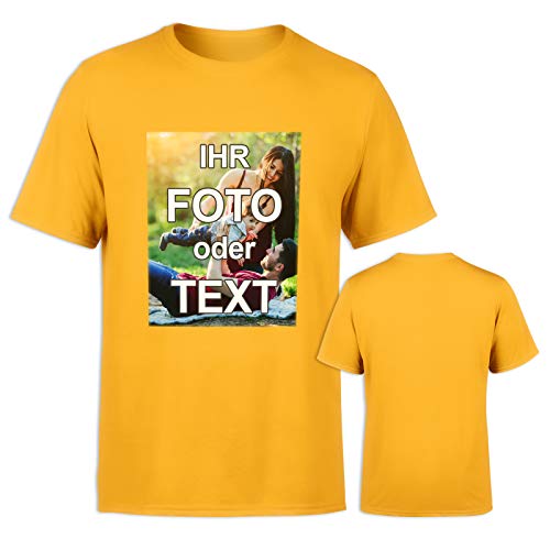 T-Shirt selbst gestalten * Gelb in M * Bedruckt mit eigenem Foto Text Logo Name * ringgesponnene Baumwolle * viele Farben und Größen von PixiPrints.com