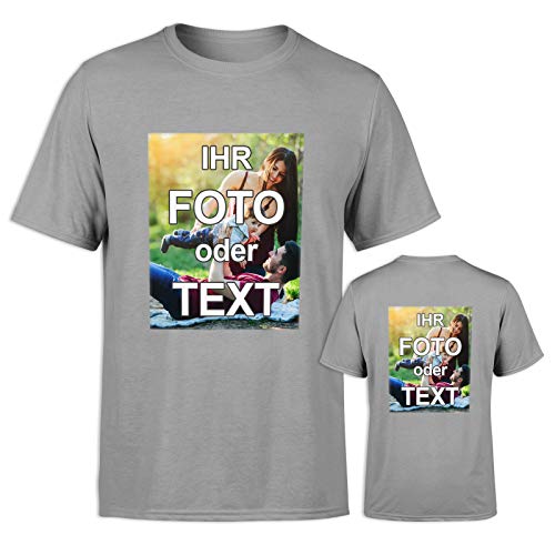 T-Shirt selbst gestalten * Grau in 3XL * wahlweise einseitig oder doppelseitig Bedruckt mit eigenem Foto Text Logo Name * ringgesponnene Baumwolle * viele Farben und Größen von PixiPrints.com