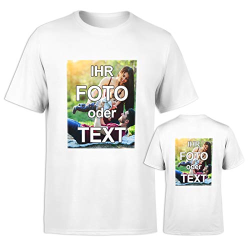 T-Shirt selbst gestalten * Weiß in 3XL * wahlweise einseitig oder doppelseitig Bedruckt mit eigenem Foto Text Logo Name * ringgesponnene Baumwolle * viele Farben und Größen von PixiPrints.com