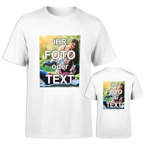 T-Shirt selbst gestalten * Weiß in 4XL * wahlweise einseitig oder doppelseitig Bedruckt mit eigenem Foto Text Logo Name * ringgesponnene Baumwolle * viele Farben und Größen von PixiPrints.com