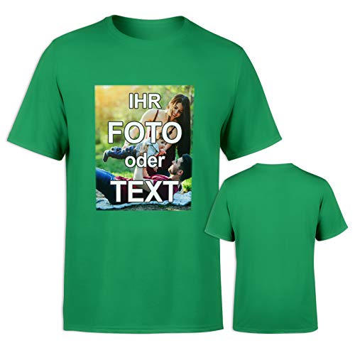 T-Shirt vollfarbig EINSEITIG Bedruckt mit eigenem Foto Text Logo Name selbst gestalten * ringgesponnene Baumwolle * digitaler Direktdruck, Größe:3XL, Farbe:Grün von PixiPrints.com
