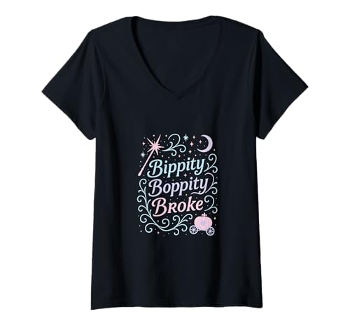 Damen Bippity Boppity Broke Skurriles Design T-Shirt mit V-Ausschnitt von Pixie Dust & Memories