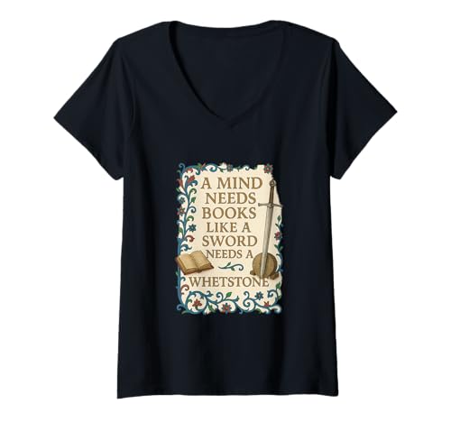 Damen Der Geist braucht Bücher T-Shirt mit V-Ausschnitt Damen Der Geist braucht Bücher T-Shirt mit V-Ausschnitt von Pixie Dust & Memories