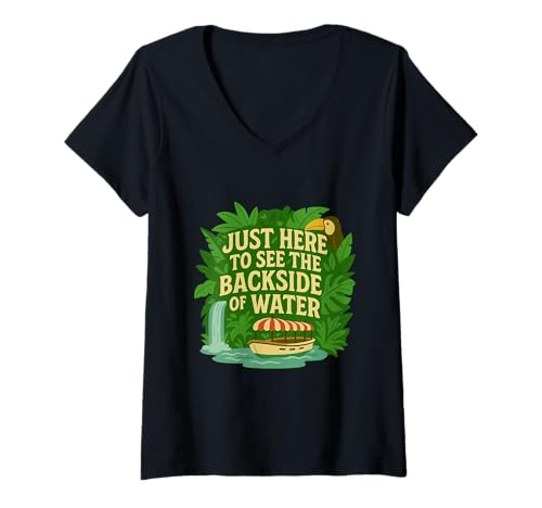 Damen Nur Hier, um die Rückseite von Water Jungle Adventure zu sehen T-Shirt mit V-Ausschnitt Damen Nur Hier, um die Rückseite von Water Jungle Adventure zu sehen T-Shirt mit V-Ausschnitt von Pixie Dust & Memories