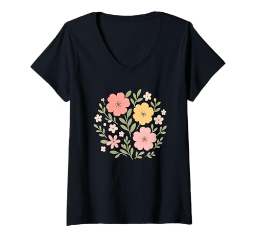 Damen Schöne Florale Grafik T-Shirt mit V-Ausschnitt Damen Schöne Florale Grafik T-Shirt mit V-Ausschnitt von Pixie Dust & Memories
