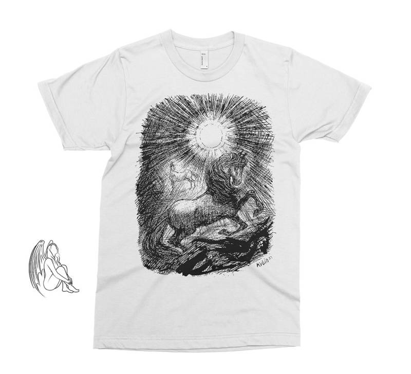 Pferd Und Sonne - Alfred Kubin T-Shirt, T-Shirt, Künstler, Kunst, Illustration, Walter Crane, Munch, Kokoschka, Klinger, Süßes Geschenk von PixieApparelShop