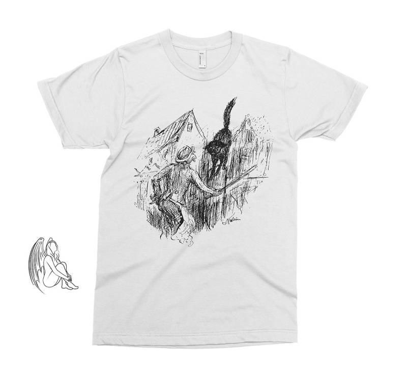 Schwarze Katze - Alfred Kubin T-Shirt, T-Shirt, Künstler, Kunst, Illustration, Walter Crane, Munch, Kokoschka, Klinger, Süßes Geschenk von PixieApparelShop
