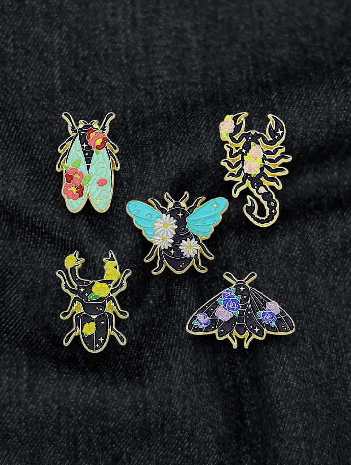 Floral Insect Enamel Pins Moth, Beetle, Scorpion, & Butterfly Nature Inspired Gift von PixiePopGifts