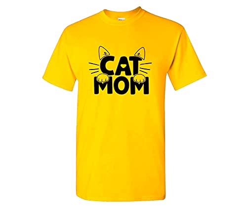 Damen T-Shirt Frauen Katze lustig Cat Mom Katzenmama Katzenfreund (gelb, L) von Pixkids