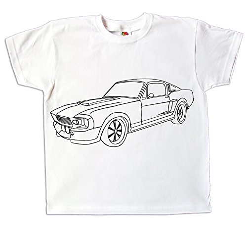 Kinder T-Shirt Auto Mustang Eleonore zum bemalen und ausmalen mit Vordruck Spiel zum Kindergeburtstag Kindergarten kreatives Geschenk (140) von Pixkids