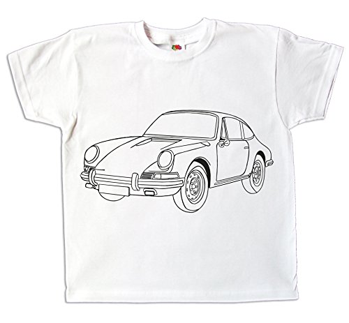 Kinder T-Shirt Auto Sportwagen Jungen zum bemalen und ausmalen mit Vordruck Spiel zum Kindergeburtstag Kindergarten (116) von Pixkids