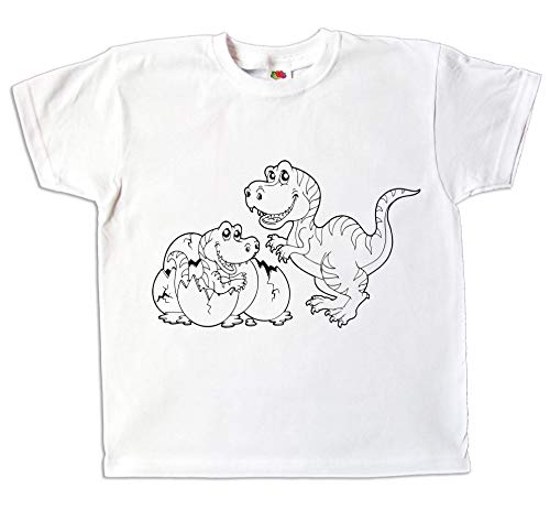 Kinder T-Shirt Dinosaurier zum bemalen mit Vordruck Kindergeburtstag Kindergarten … (140) von Pixkids