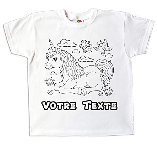 Kinder T-Shirt Einhorn für Mädchen zum bemalen und ausmalen mit Vordruck zum Kindergeburtstag kreatives Spiel und Geschenk (98) von Pixkids
