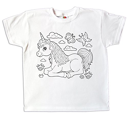 Kinder T-Shirt Einhorn für Mädchen zum bemalen und ausmalen mit Vordruck zum Kindergeburtstag kreatives Spiel und Geschenk (152) von Pixkids