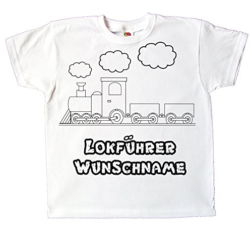 Kinder T-Shirt Eisenbahn Zug Lokführer zum selber gestalten ausmalen und bemalen individuell mit Namen für Jungen und Mädchen (116) von Pixkids