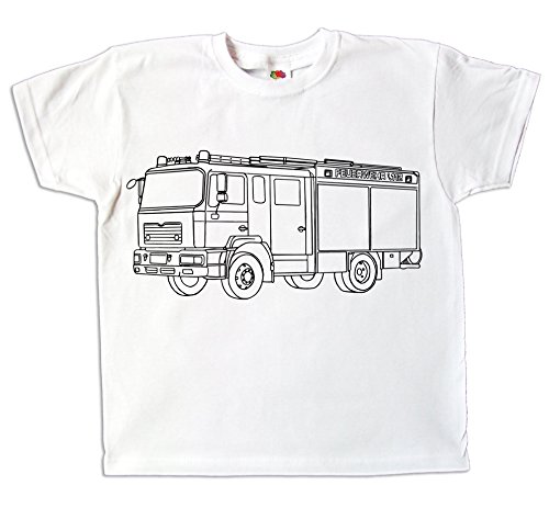 Kinder T-Shirt Feuerwehr zum bemalen und ausmalen mit Vordruck Spiel zum Kindergeburtstag Kindergarten für Jungen und Mädchen (104) von Pixkids