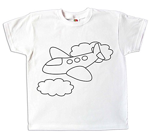 Kinder T-Shirt Flugzeug Comic zum bemalen und ausmalen mit Vordruck Spiel zum Kindergeburtstag Kindergarten oder als Geschenk (104) von Pixkids