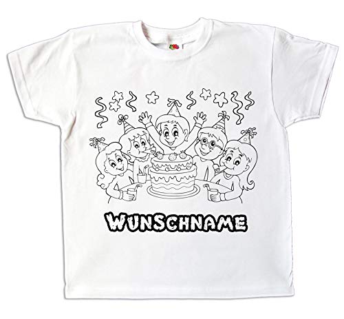 Kinder T-Shirt Geburtstag Kindergeburtstag mit Wunschname zum bemalen und ausmalen Spiel (116) von Pixkids